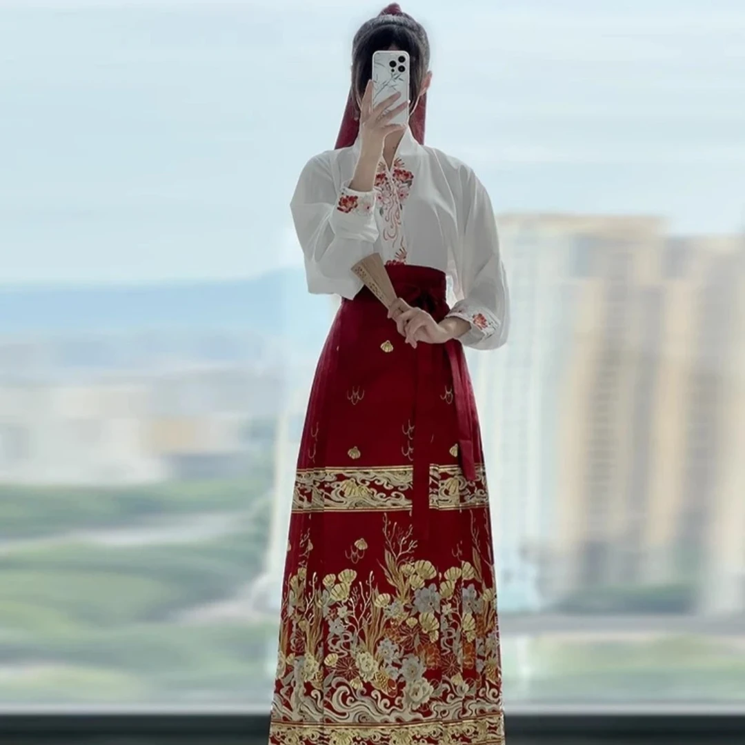 长歌星汉【美人鱼上衣马面裙套装】飞机袖冬季刺绣上衣百搭传统长袖