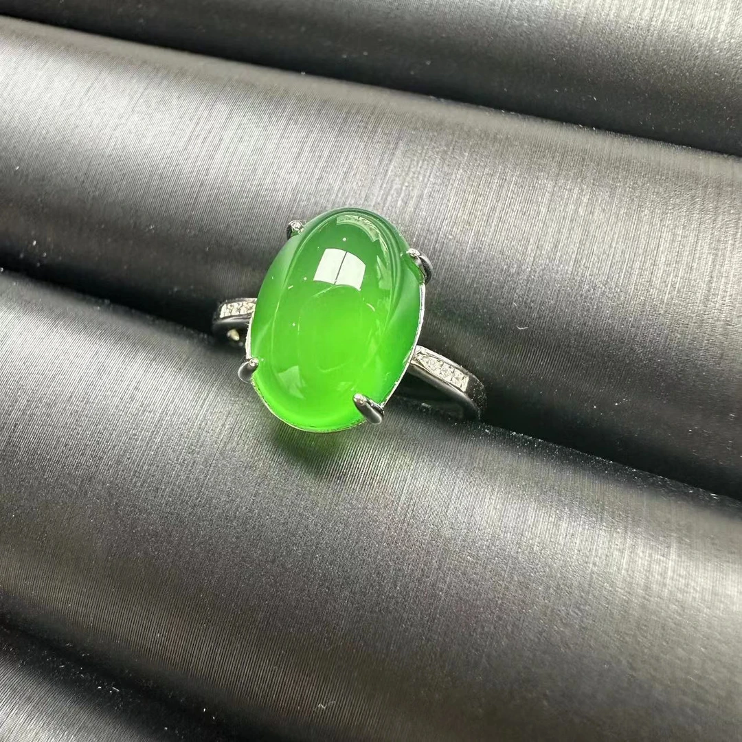 玉小安珠宝天然玉石冰透饱满简约鸽子蛋戒指