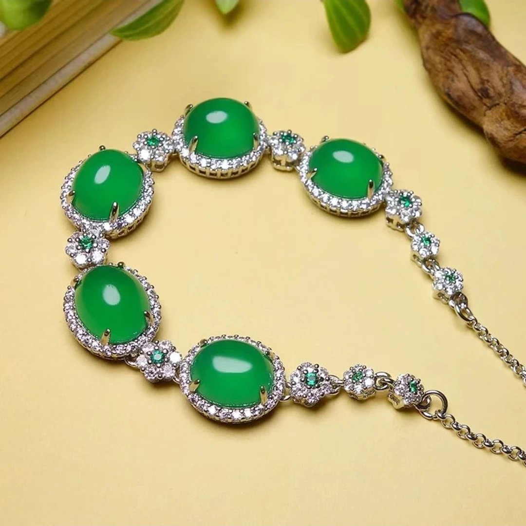 玉小安珠宝天然玉石冰绿满钻豪镶手链
