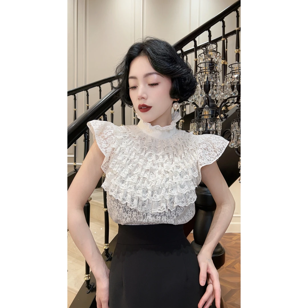 LYXJ【戴安娜】夏季木耳边蕾丝透气气质上衣10998