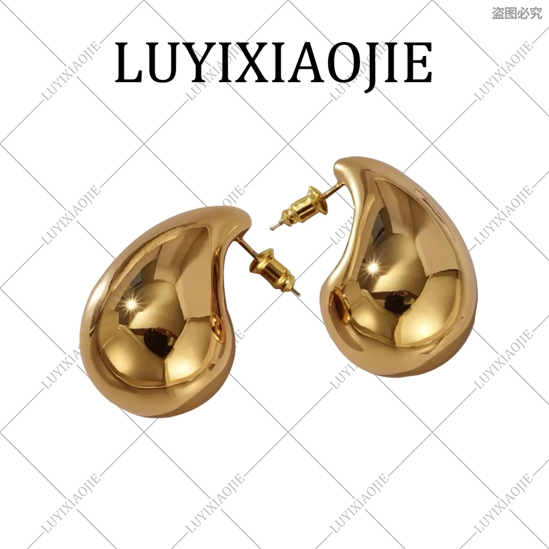 铜合金耳饰 LYXJ【菲比流光】水滴状金色装饰耳饰10811