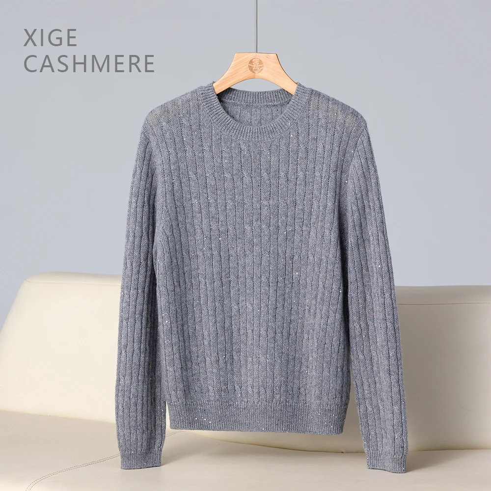 真贝【跨时代】喜歌 100山羊绒金银丝圆领时尚女士针织衫 7726