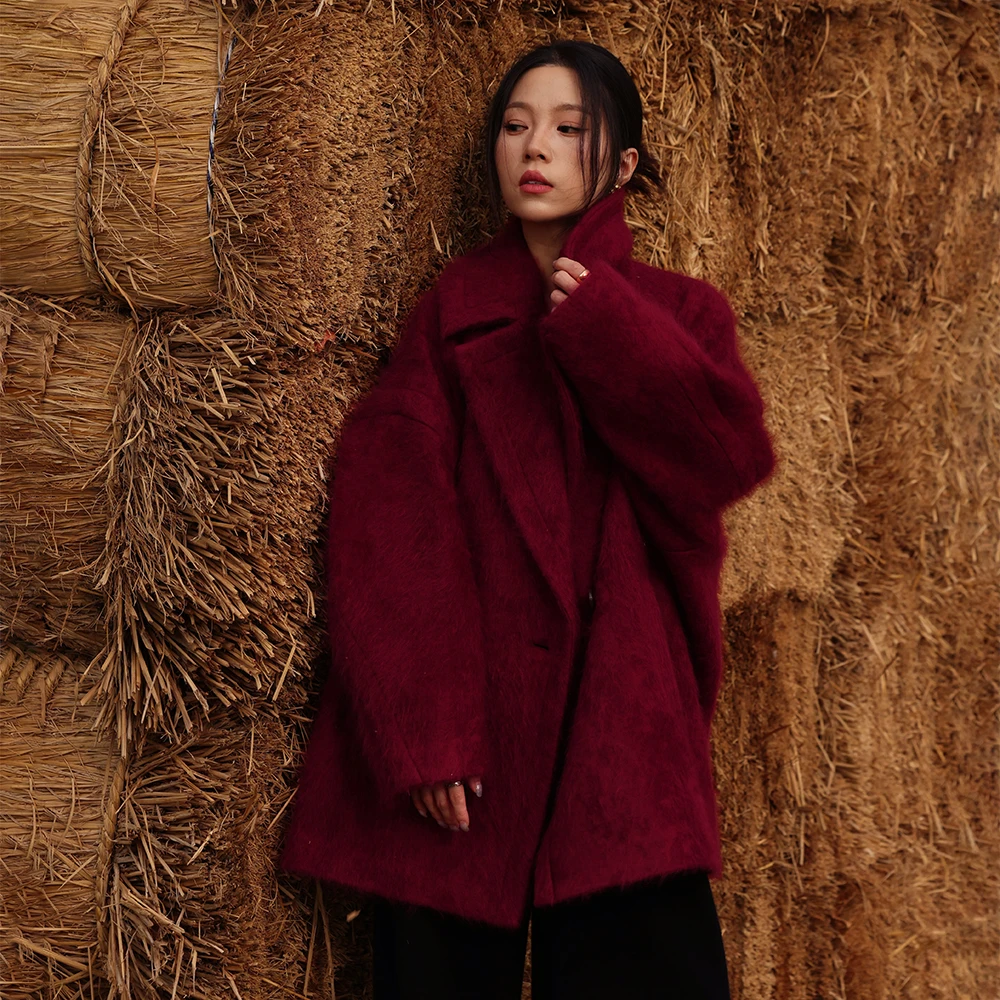 真贝·飘柔【立冬】喜歌 100羊绒秋冬加厚短款女士飘柔大衣 7728