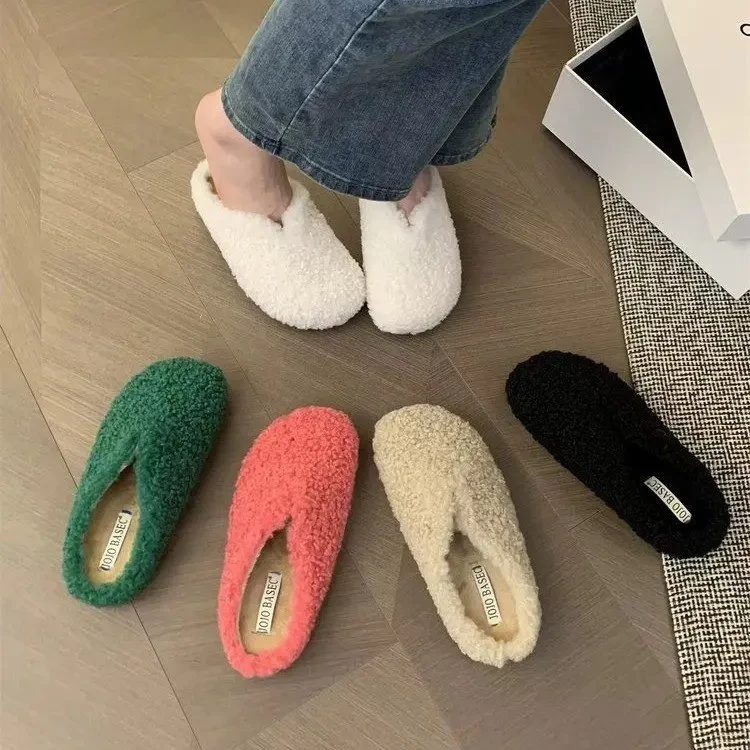 新款毛毛拖鞋女外穿2024秋冬百搭仙女风包头半拖鞋加绒平底穆勒鞋