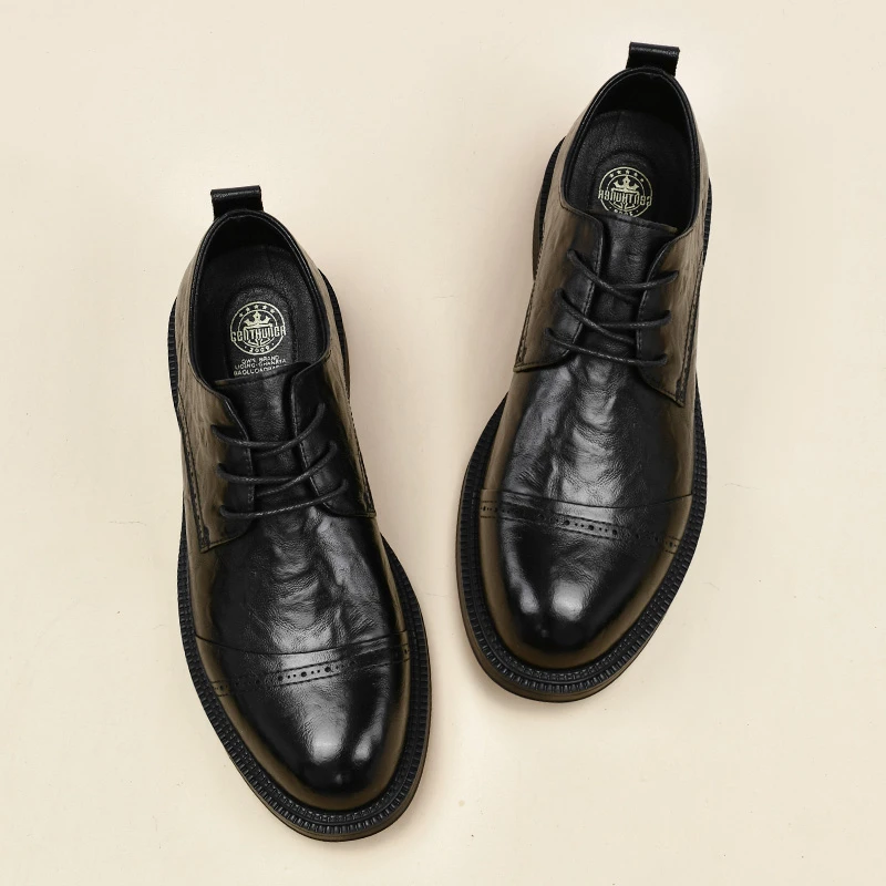 6658皮鞋男新款潮流男士休闲软底商务正装百搭高档时尚尖头系带鞋