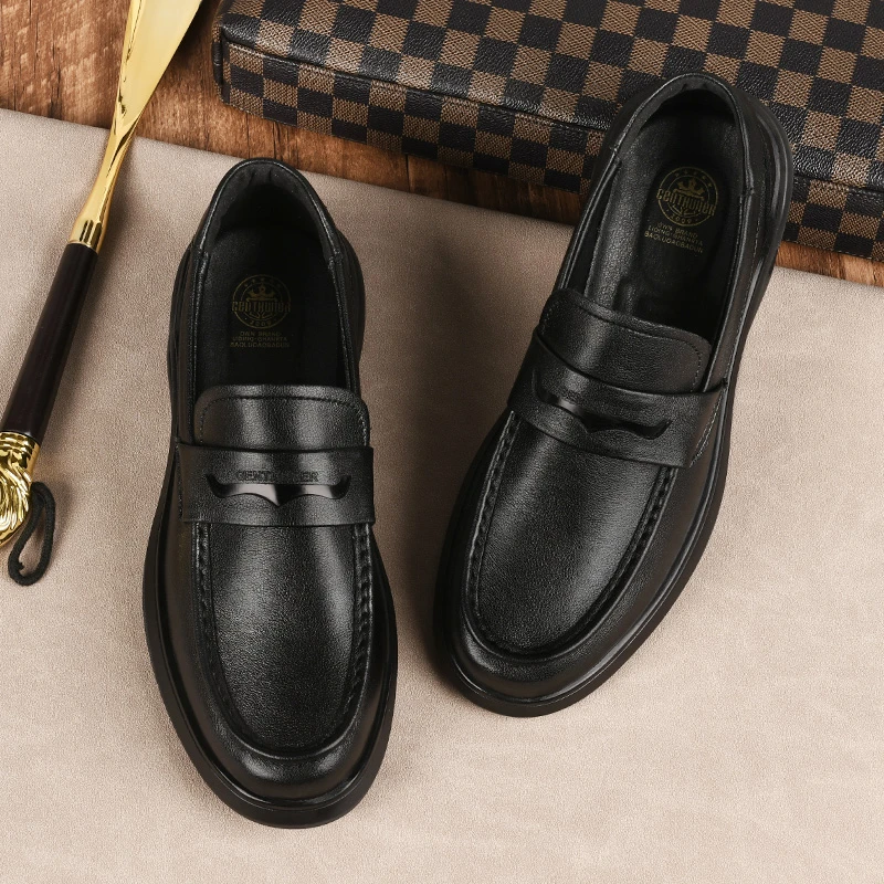 7823新款男士乐福鞋一脚蹬休闲皮鞋百搭透气懒人正装商务厚底男鞋