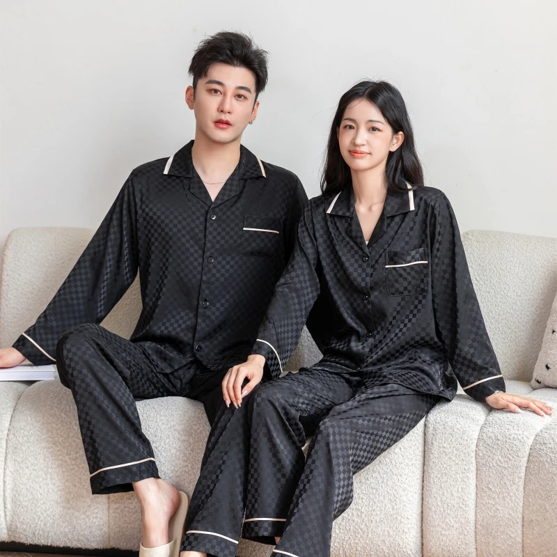 2023新款情侣睡衣女春秋季冰丝长袖高级感亲肤男士大码家居服薄款