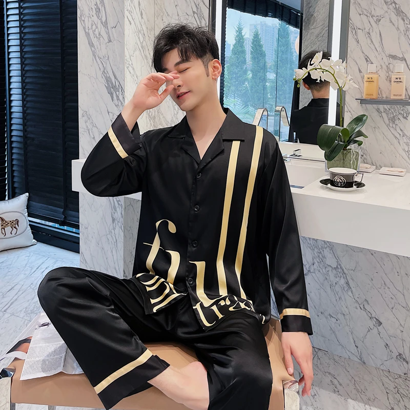 可外穿高端男士家居服2025新款冰雪丝夏季薄款睡衣开衫长袖居家服