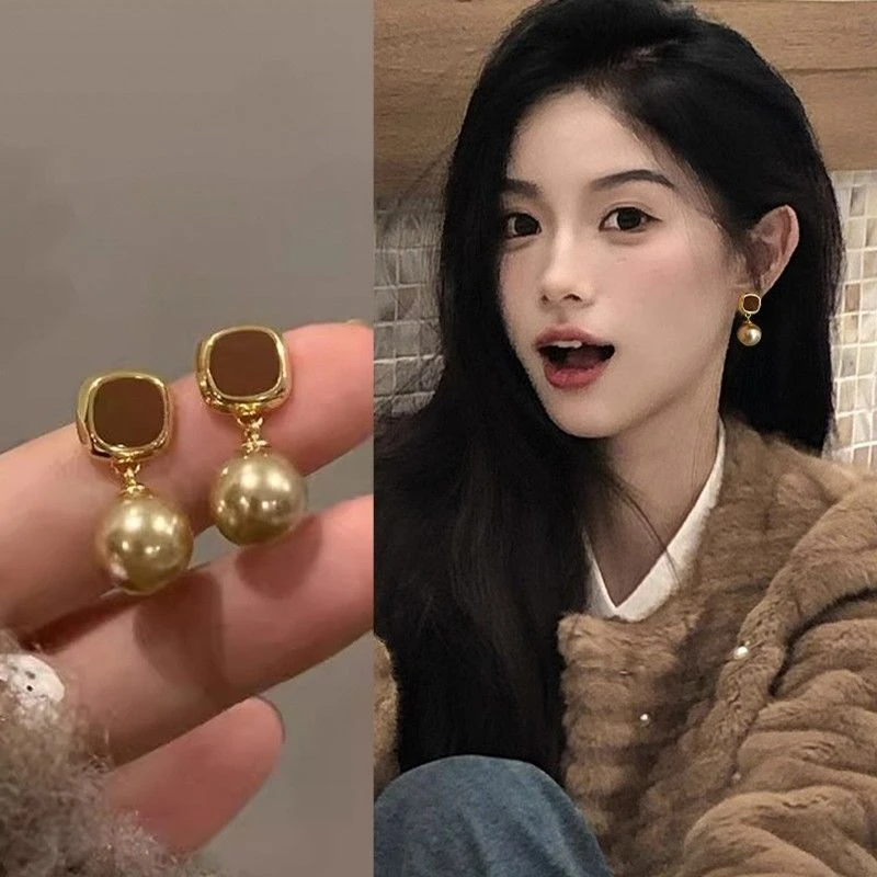 合金耳饰 美拉德咖色珠珠耳坠小众复古耳环2024新款气质耳饰耳钉