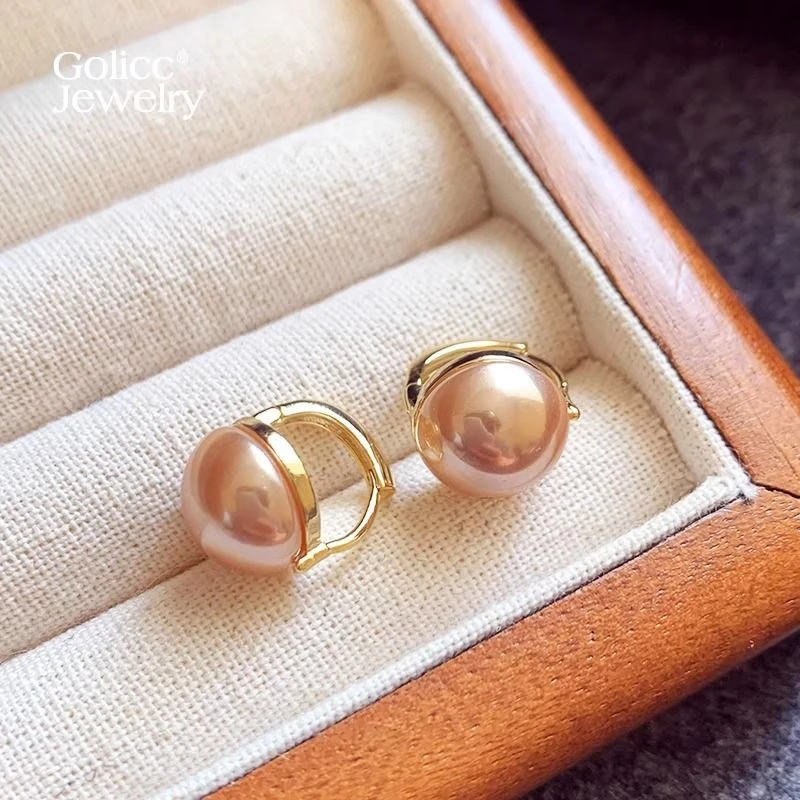合金耳饰 香槟色半圆珠珠耳扣女轻奢气质耳钉高级感耳环2024新款