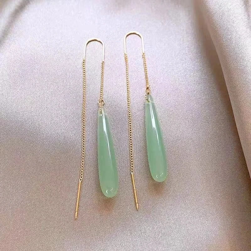 合金耳饰 新中式绿色水滴长款流苏耳线女轻奢小众设计感超仙耳饰