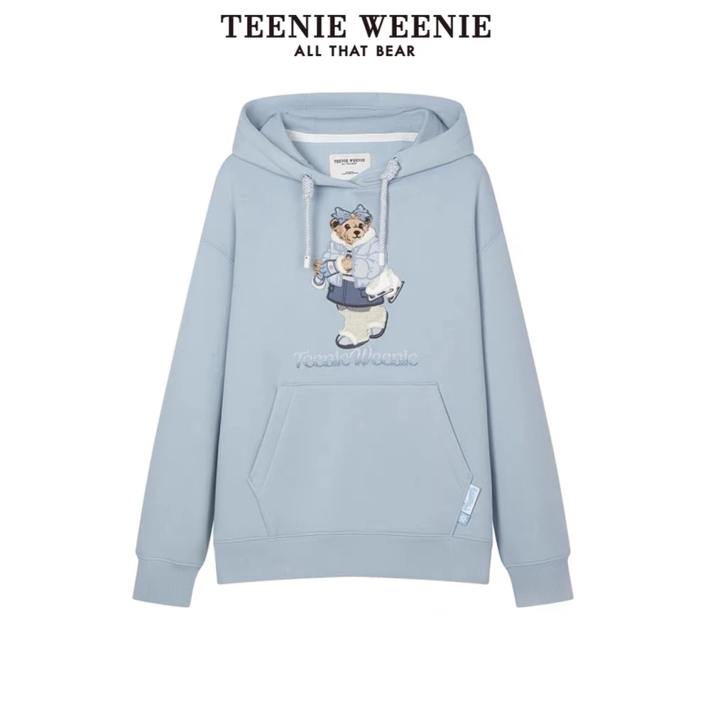 Teenie Weenie小熊冬季加绒连帽卫衣2024年新款女TTMW244V07T