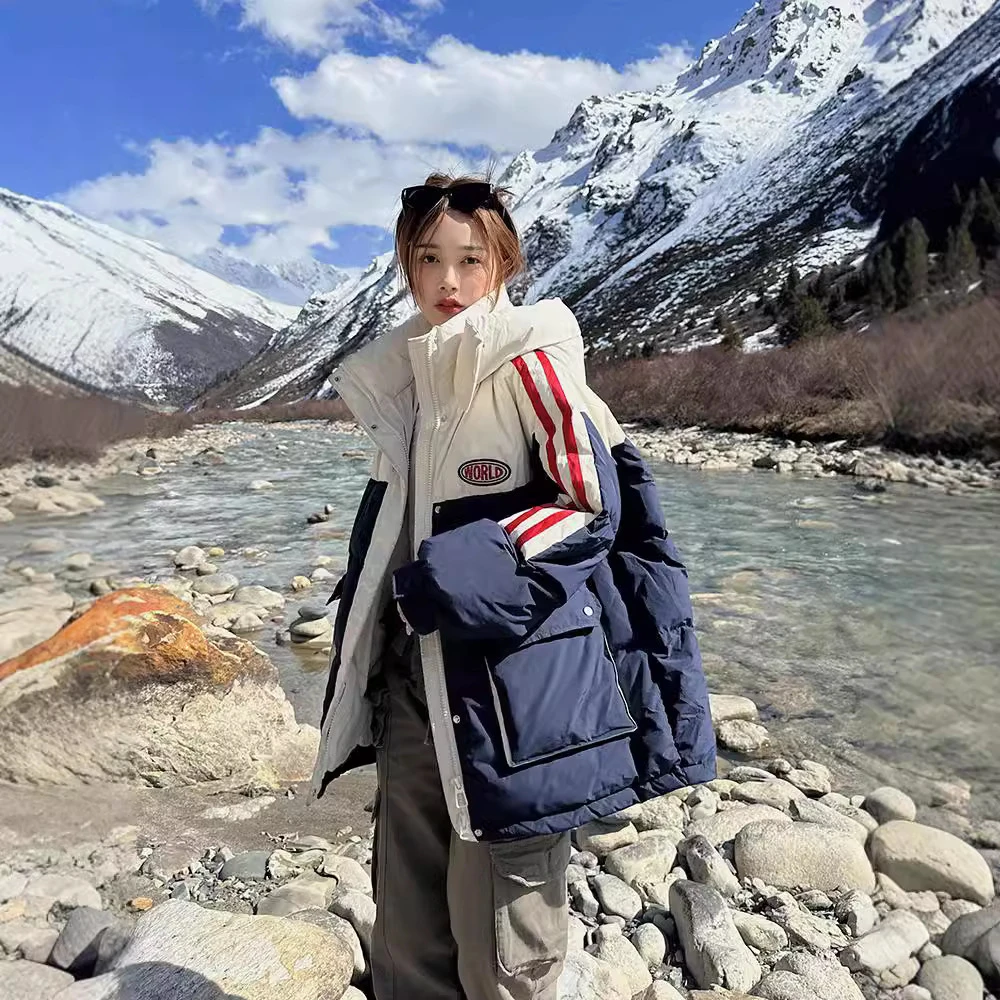 2024冬季新款棉服女大码撞色情侣面包服厚棉衣宽松保暖棉袄外套潮