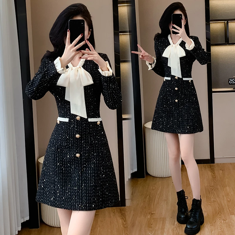 秋季名媛御姐轻熟裙子女小众设计气质高端富家小香风连衣裙高级感