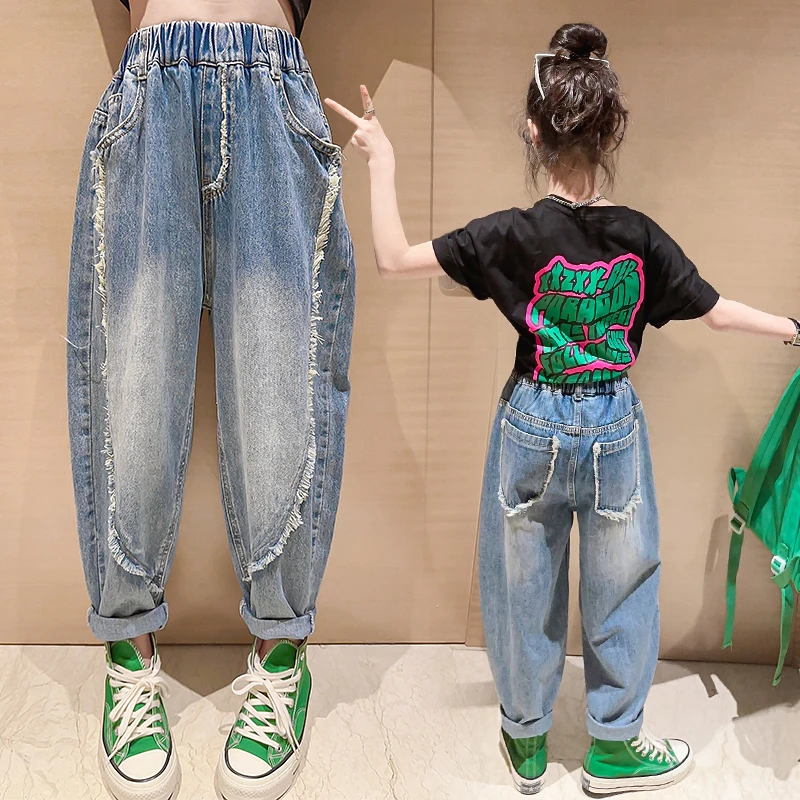 儿童牛仔裤裤子童装春秋洋气宽松中大童儿童牛仔裤裤子童装春秋款