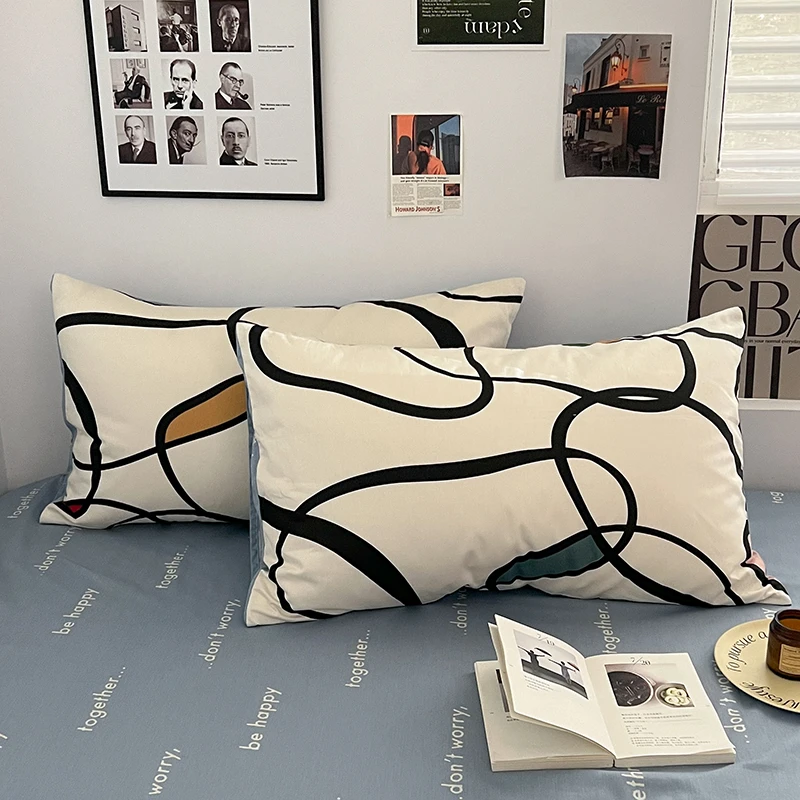 100全棉北欧风男女款纯棉枕套一只装48*74cm枕头套简约酒店枕芯罩