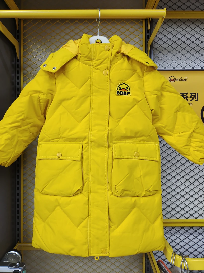 B.Duck小黄鸭童装冬季长款羽绒服保暖厚外套90鸭绒男女童红色上衣