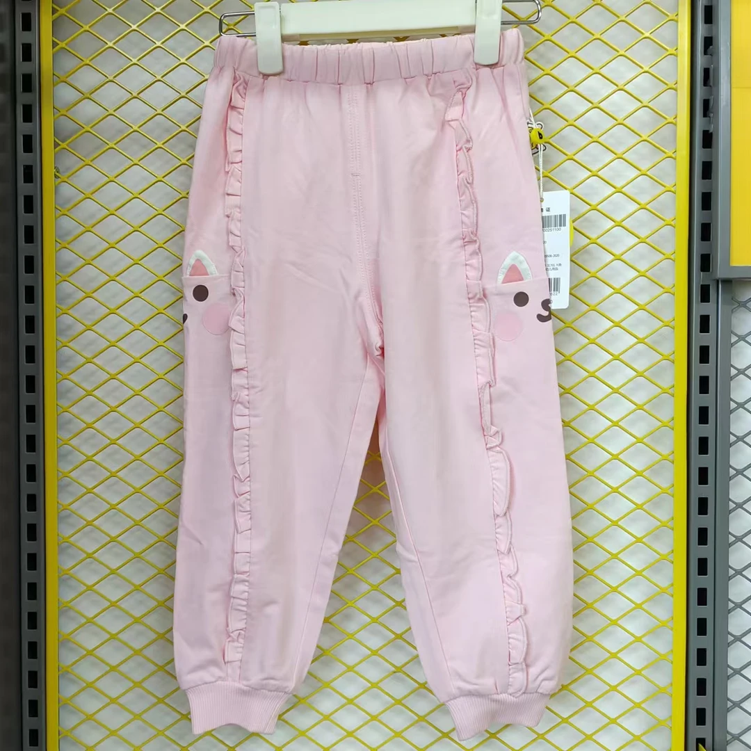B.Duck小黄鸭童装女宝春秋长裤粉色可爱裤子薄长裤