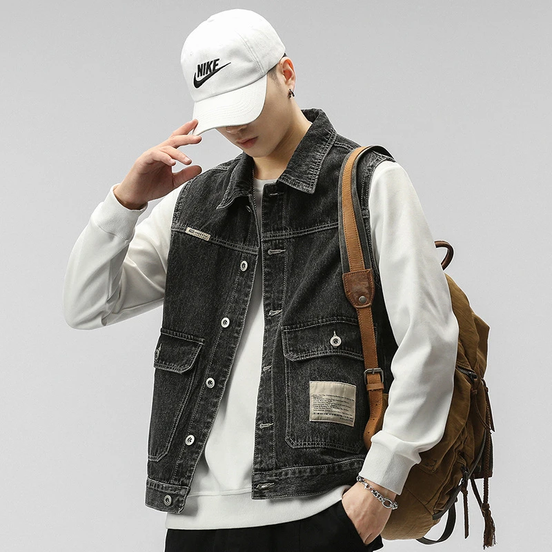 【熊巨巨】品质马甲男款休闲外穿工装牛仔马甲男百搭复古砍肩牛仔