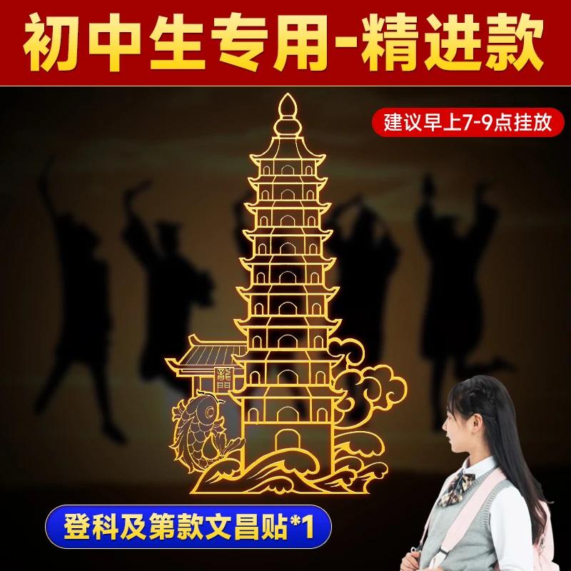 文昌塔考试顺利吉祥贴学生卧室书房书桌贴成功上岸手机贴纸金属贴