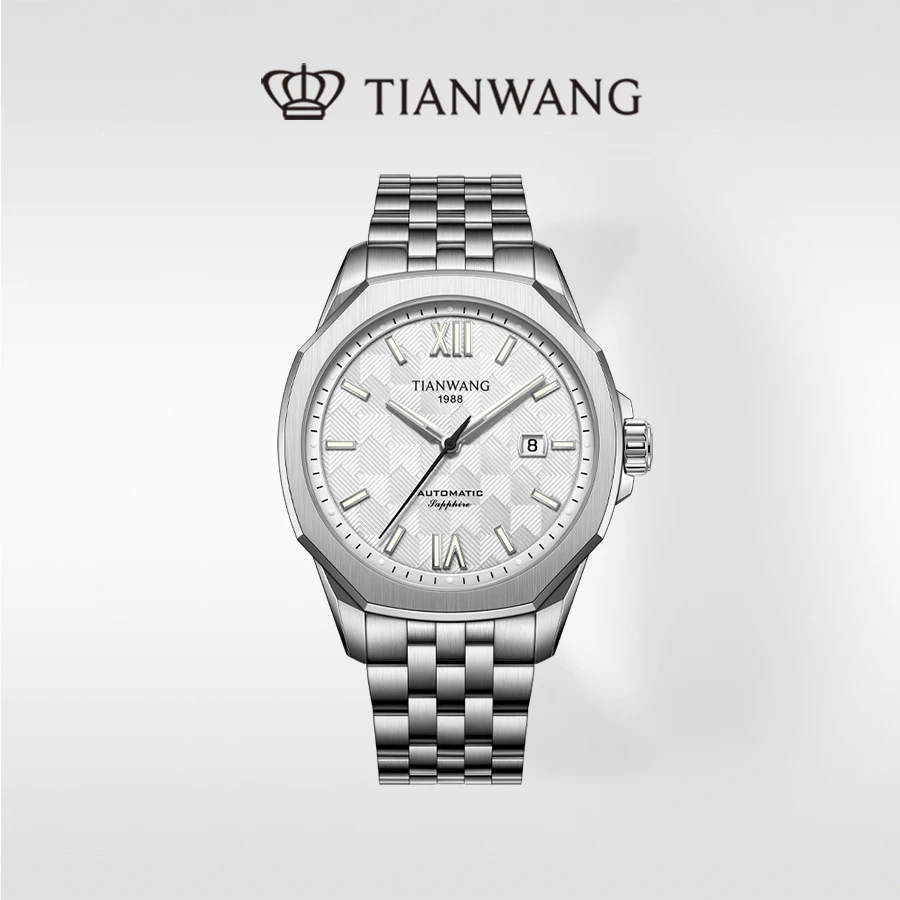 天王表蔚系列男士手表商场夜光商务休闲自动机械黑盘钢带51268