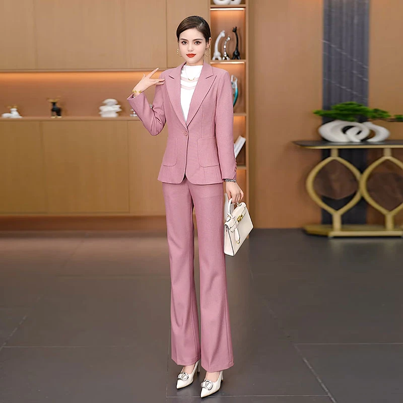 8116（秋冬上新）女神范气质显瘦绿色洋气修身长袖职业套装