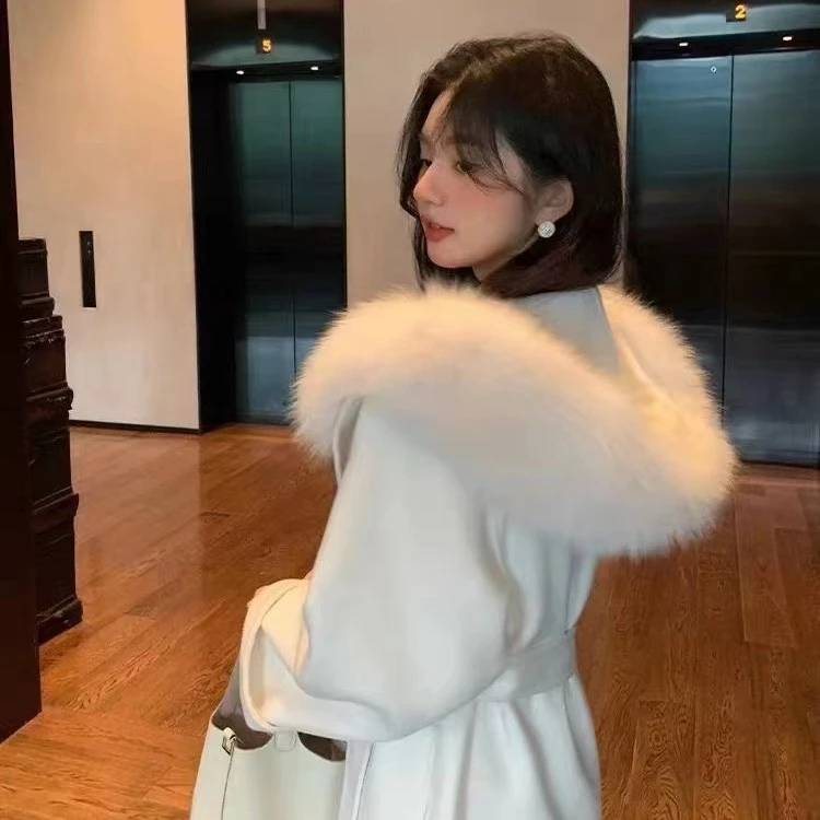 雪后初霁帽子款休闲连帽秋冬外套显瘦网红羊毛大衣百搭气质韩版