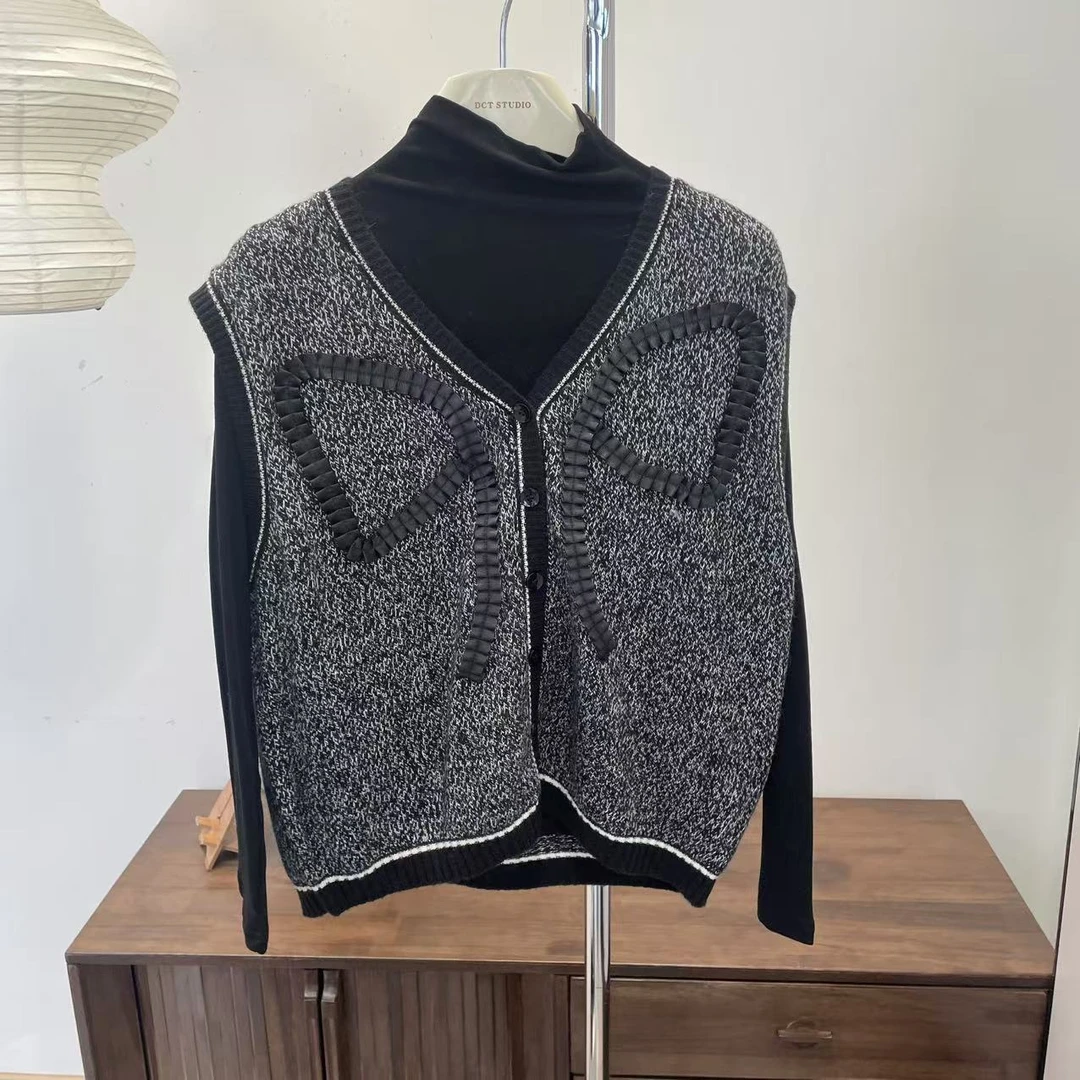 马夹-226-82269小香风蝴蝶结减龄两件套