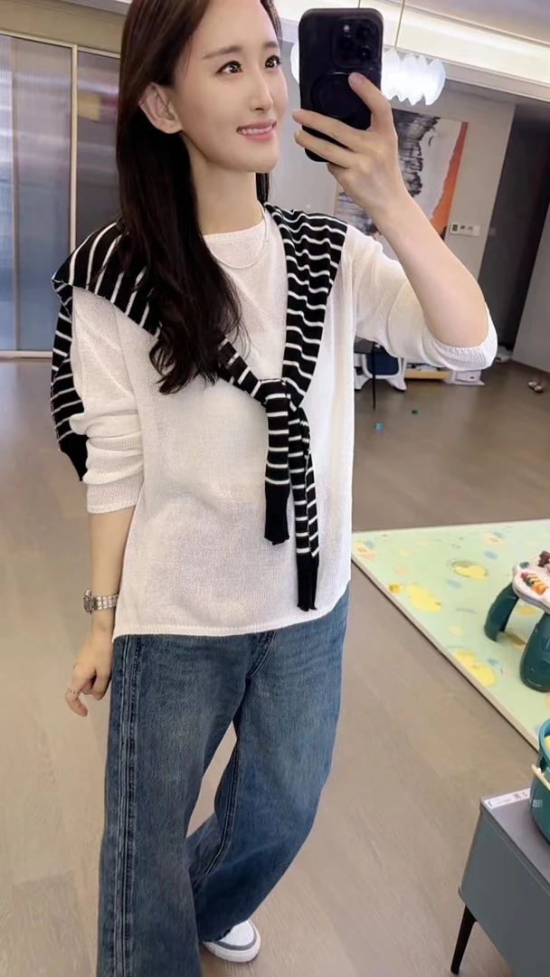 针织衫-23-3012大领口慵懒风廓形套头