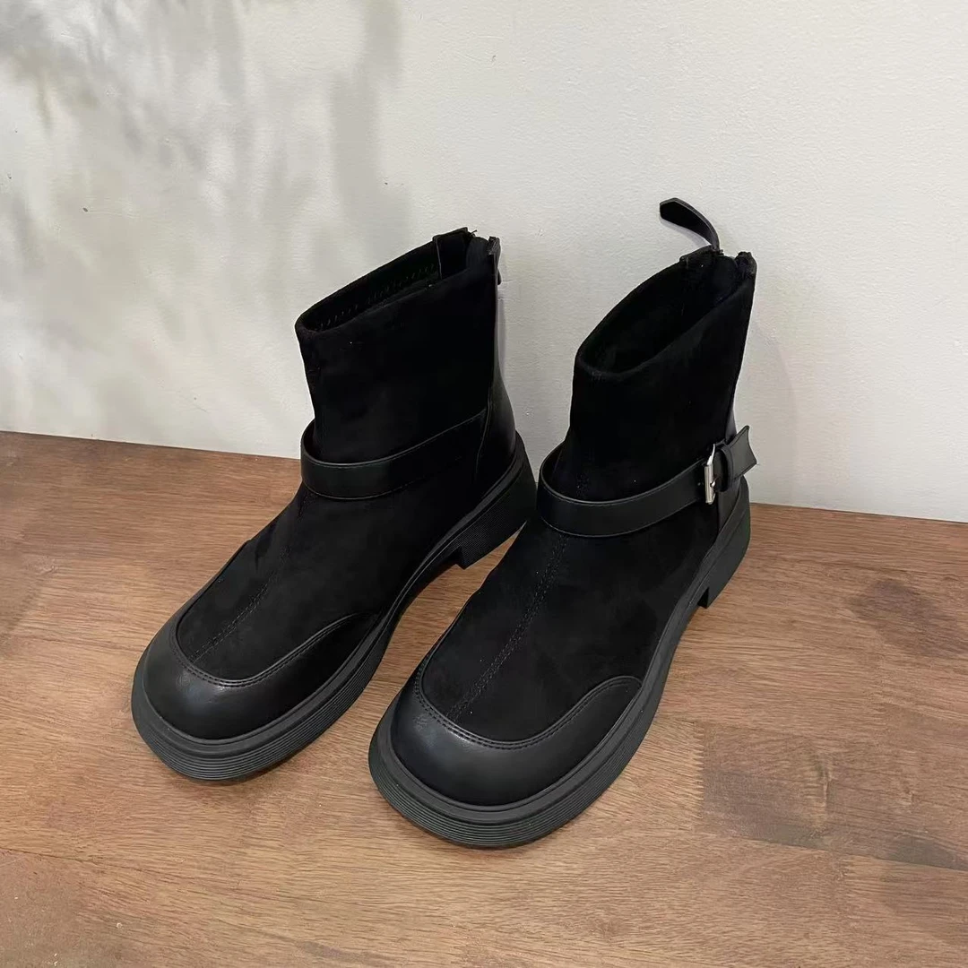 马丁靴-011-123C法式复古绒面厚底百搭