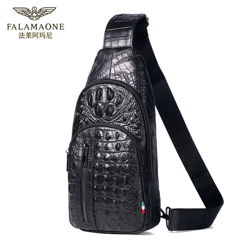 法莱阿玛尼正品男鳄鱼真皮胸包高档奢侈品牌肩包斜挎包轻奢胸前包