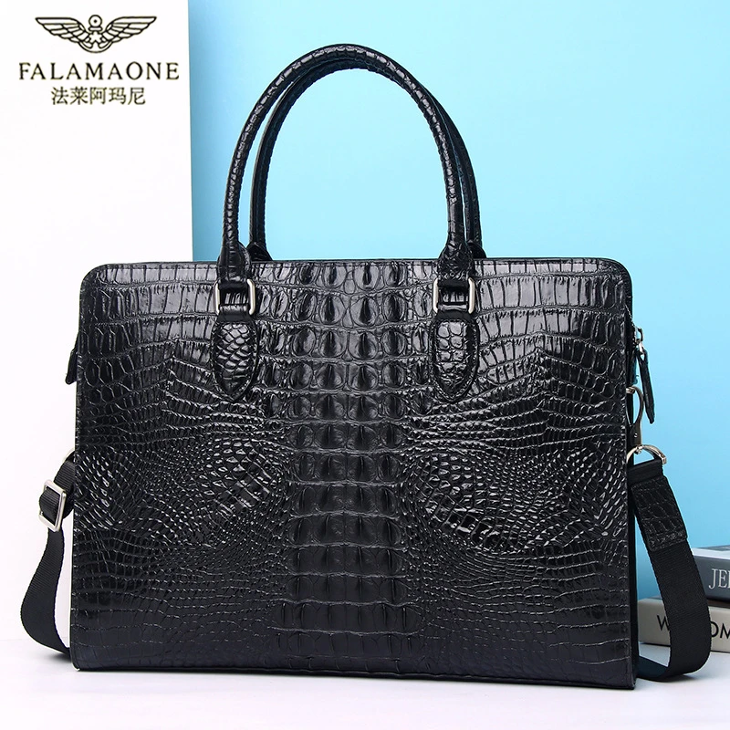 法莱阿玛尼正品男士鳄鱼皮公文包高档商务奢侈品电脑包大容量肩包