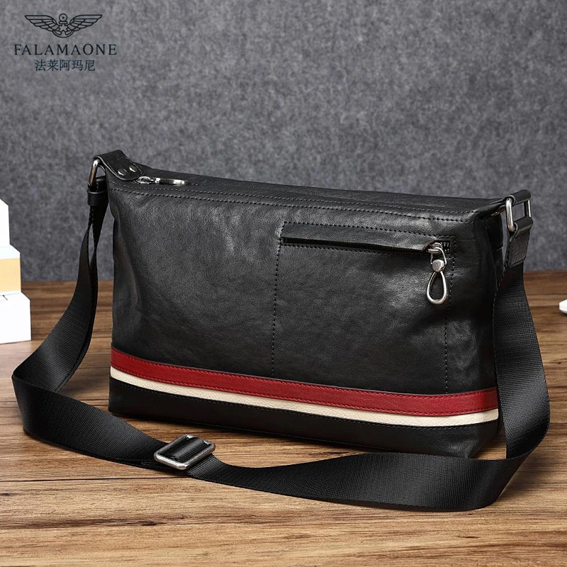 法莱阿玛尼正品男生男士真皮高档单肩斜挎包头层牛皮男品牌潮肩包