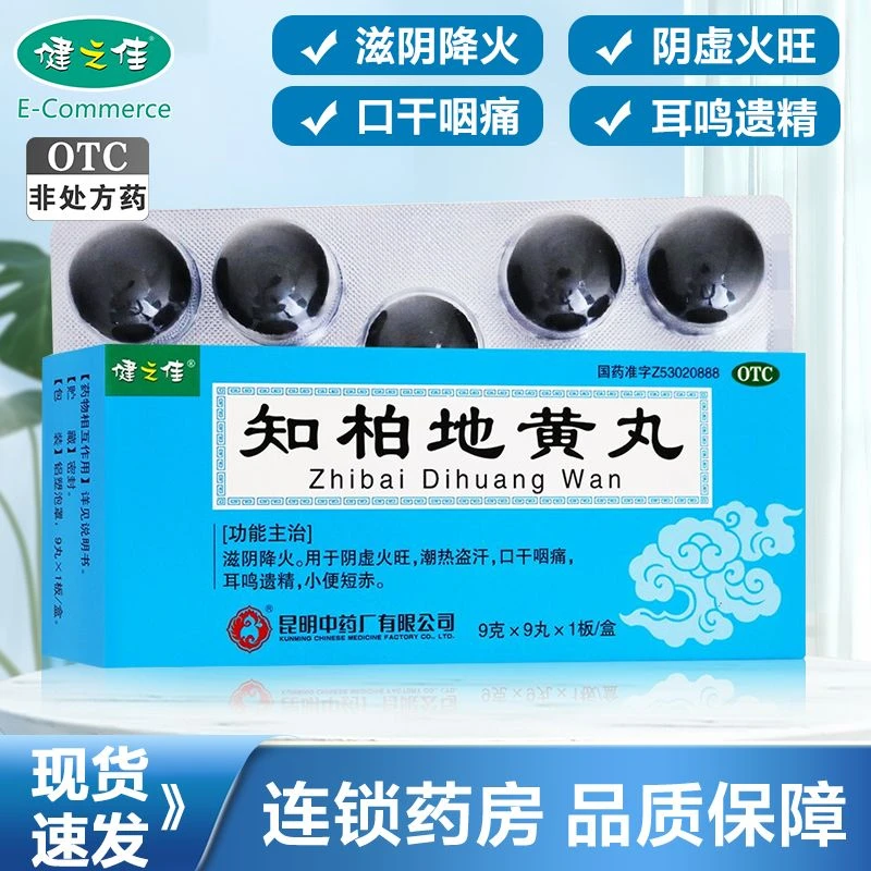 健之佳 知柏地黄丸 大蜜丸 9克*9丸 滋阴降火 阴虚火旺 潮热盗汗 口干咽痛 耳鸣遗精 小便短赤 药 大蜜丸