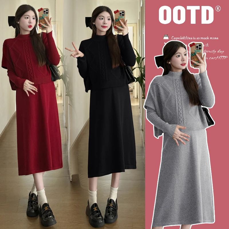 美兰「冬夜雪穗」2024新款孕妇连衣裙秋冬显瘦时髦蝙蝠袖搭马甲套