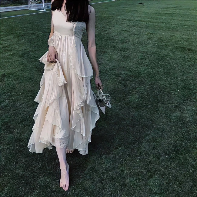 轻奢法式大裙摆超仙连衣裙套装夏季新款长袖初恋仙女裙温柔长裙子