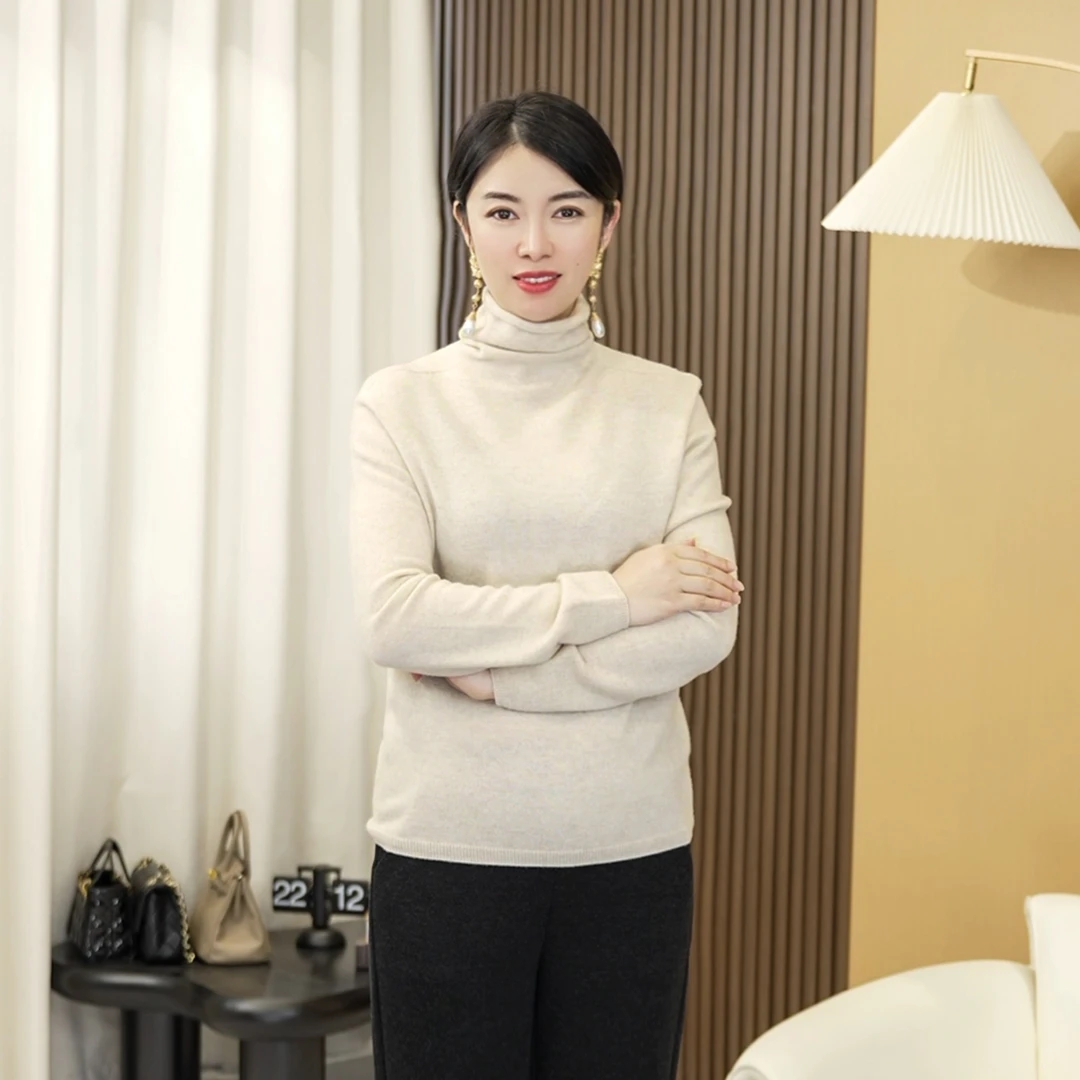 【羊毛打底套装】妈妈装堆堆领秋冬保暖100%羊毛衫气质显瘦打底衫