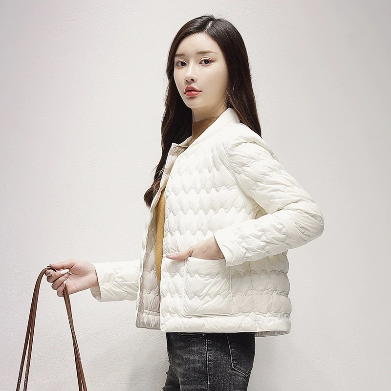 时尚轻薄棉衣短款新款秋冬季波浪纹女短款潮棉衣内胆立领
