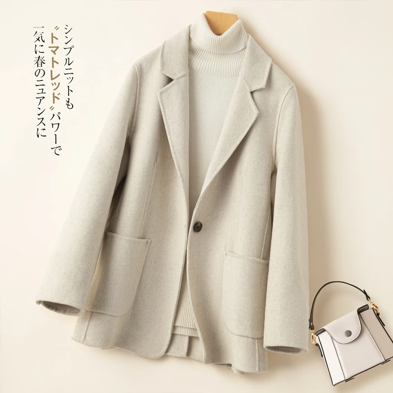 双面羊毛大衣女短款小个子高端赫本风羊毛呢子高级感西装毛呢外套