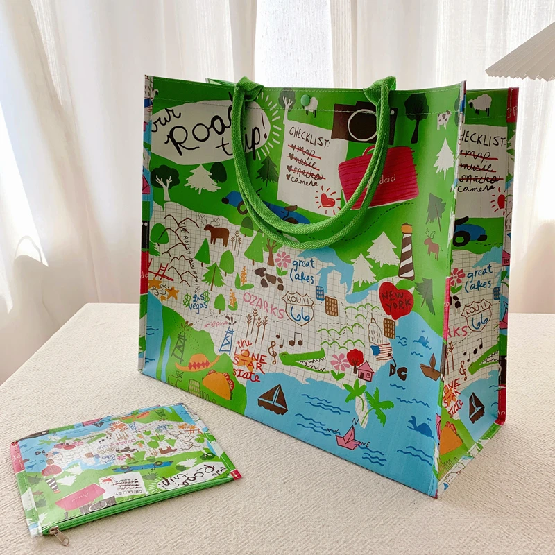 ANDCICI超火~纽约地图网红手提旅行收纳防水单肩包女购物袋托特包