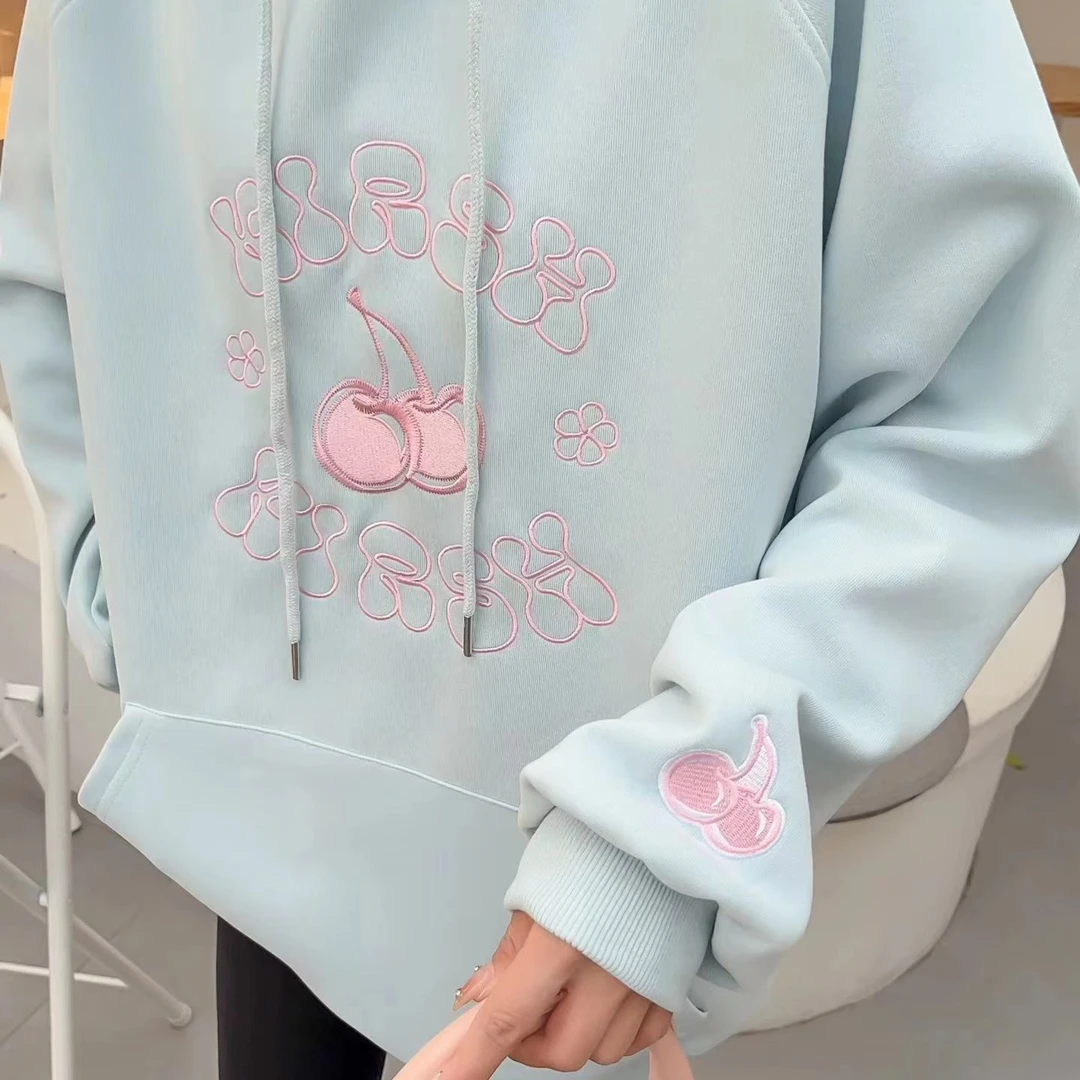 1881冬季宽松大版连帽刺绣韩版休闲百搭简约长袖运动卫衣连帽衫