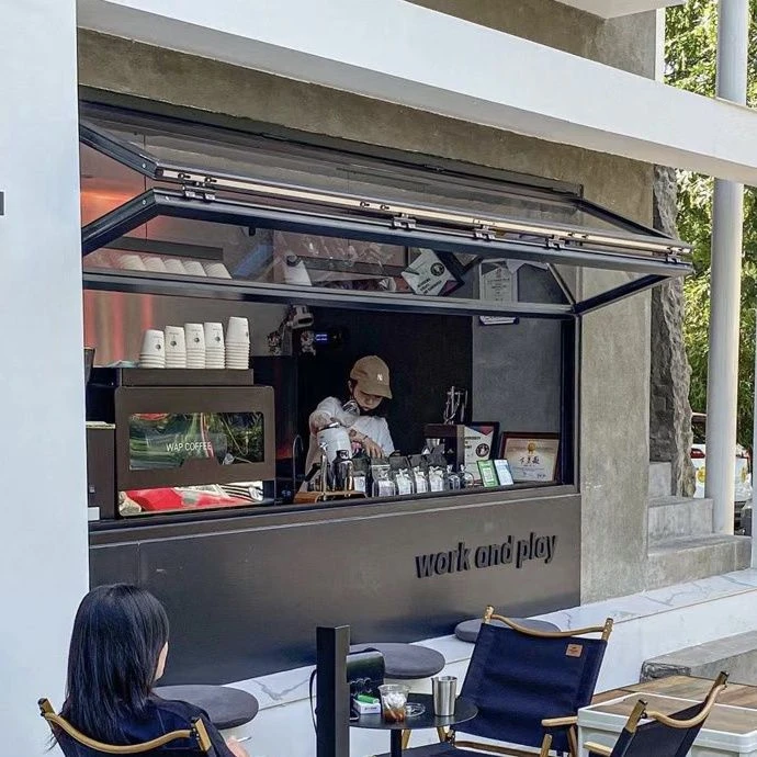 顾佳网红咖啡奶茶店小吃店折叠窗上下折叠任意悬停铝合金定制