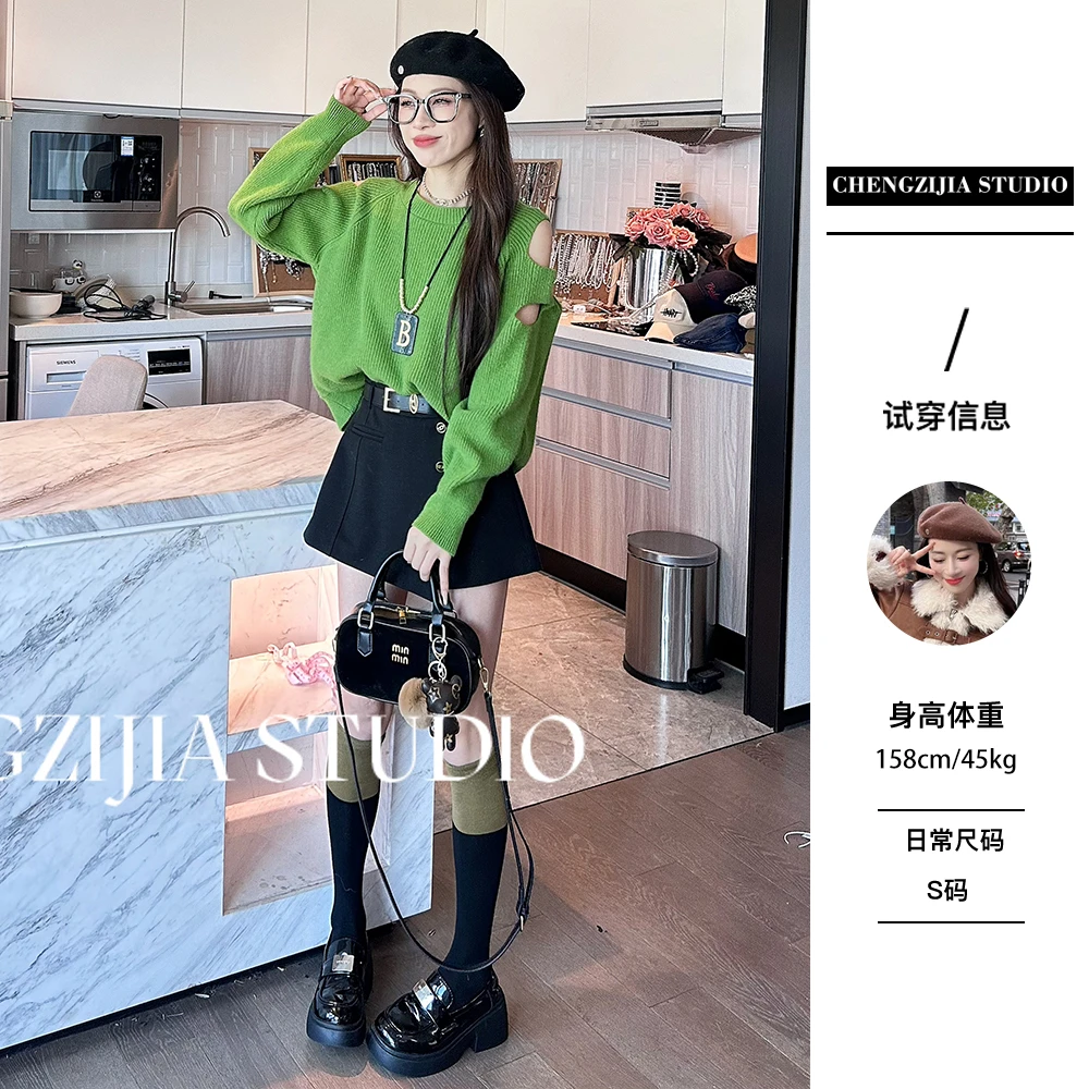 【裴诗婷】MY0228破洞袖宽松毛衣