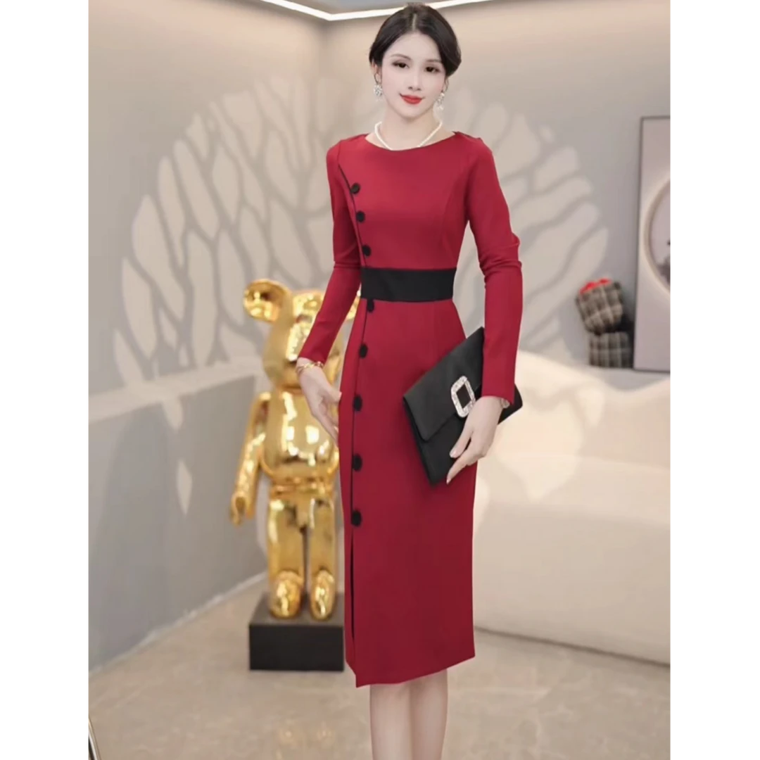 秋冬轻奢显瘦气质收腰修身时尚洋气连衣裙5006