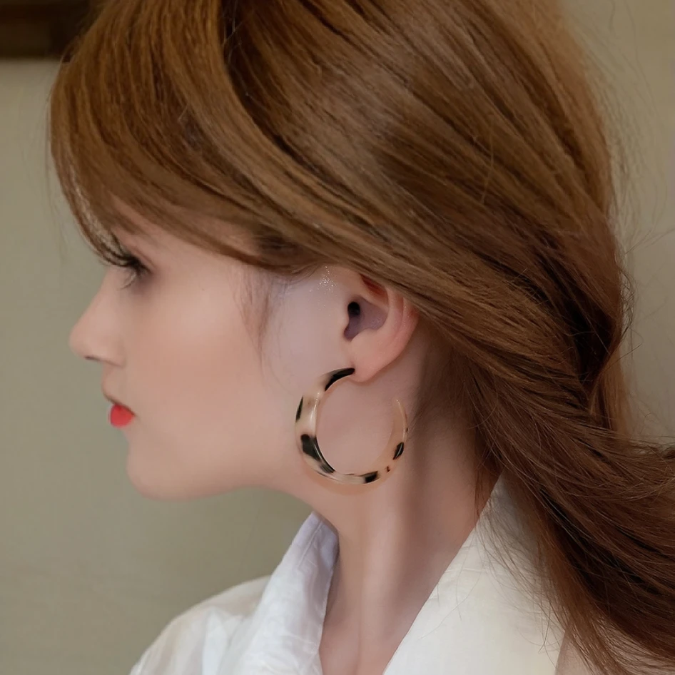 非金属树脂耳饰 气质时尚百搭个性夸张圈圈欧美大耳圈ins豹纹耳饰