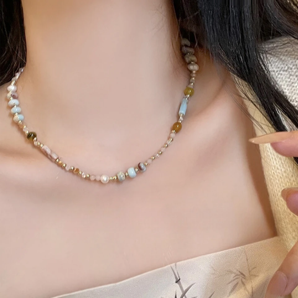 合金仿珍珠项链 百搭甜心小众彩色巴洛克风格珠珠项链轻奢气质276