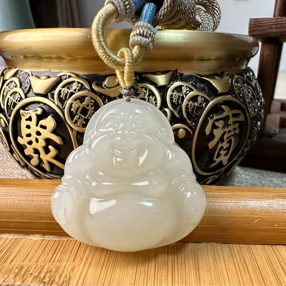 【鑫玉出品】1003新疆和田玉白玉佛公手工雕刻精美