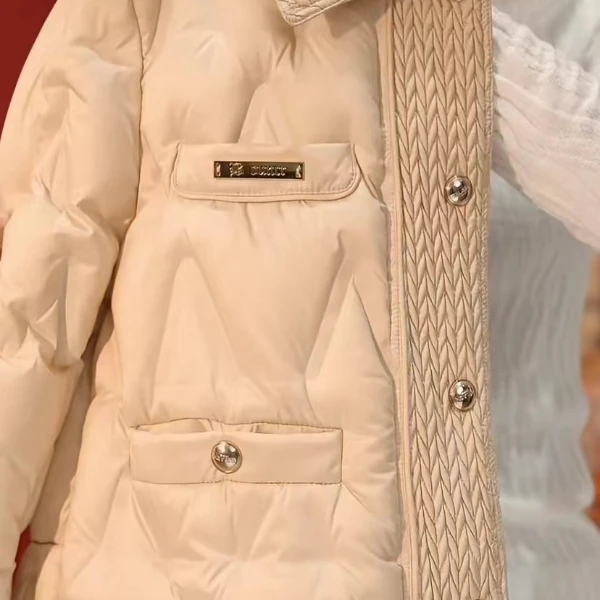 YS-2024麦穗新款小香风羽绒服外套杏色女