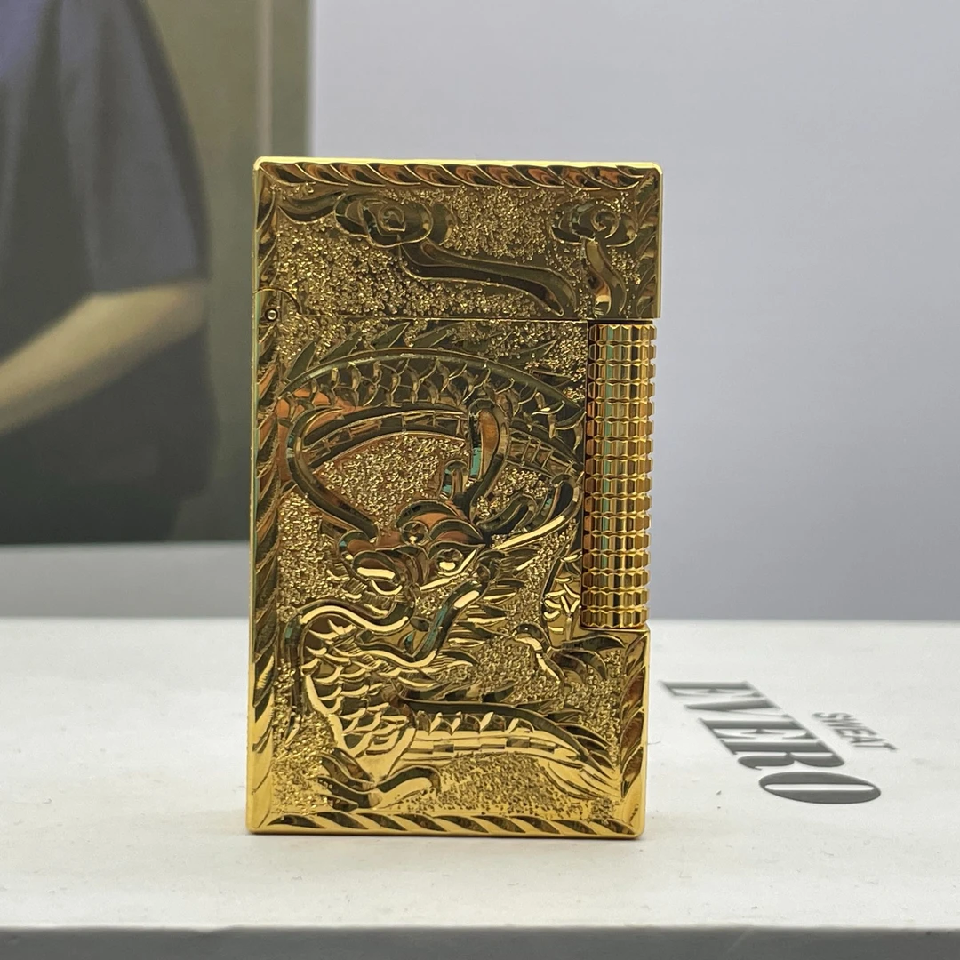 朗爵斯特龙凤呈祥朗声商务打火机侧滑黄铜一体机纯铜金色经典耐磨