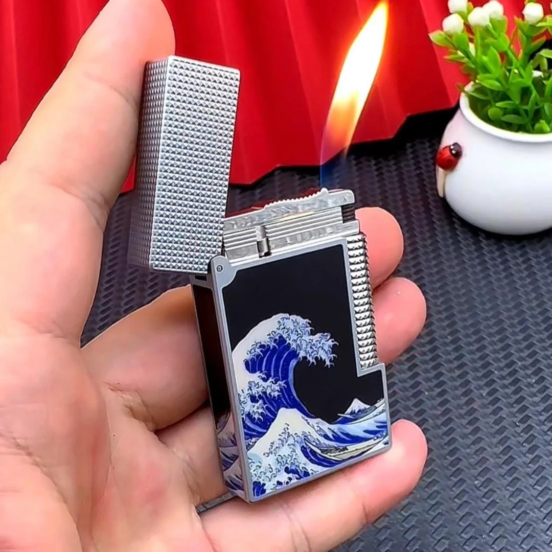 法国都柏特朗声高档打火机钢音纯黄铜充气男士限量版海浪磨砂奢华